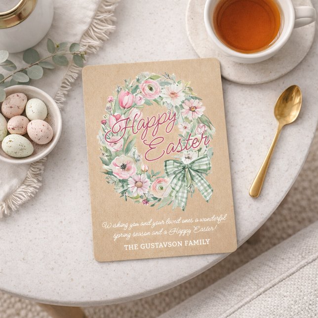 Personalized Rustic Easter Floral - White Script Holiday Card (Creator Uploaded)