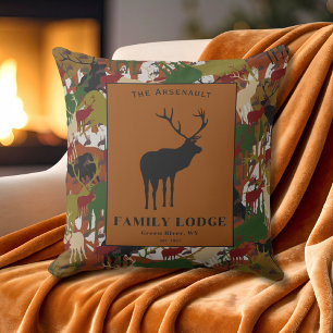 Personalized Rustic Elk Camo Family Lodge Cushion