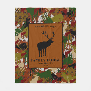 Personalized Rustic Elk Camo Family Lodge Fleece Blanket