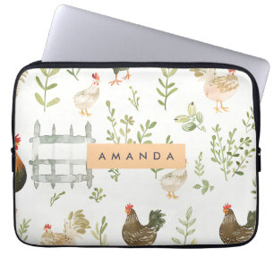 Personalized Rustic Farmhouse Chicken & Greenery Laptop Sleeve