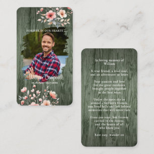 Personalized Rustic Floral Photo Memorial Card