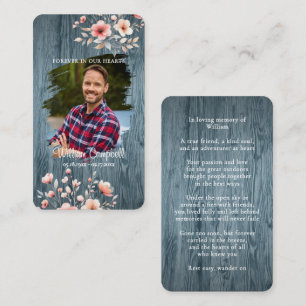 Personalized Rustic Floral Photo Memorial Card