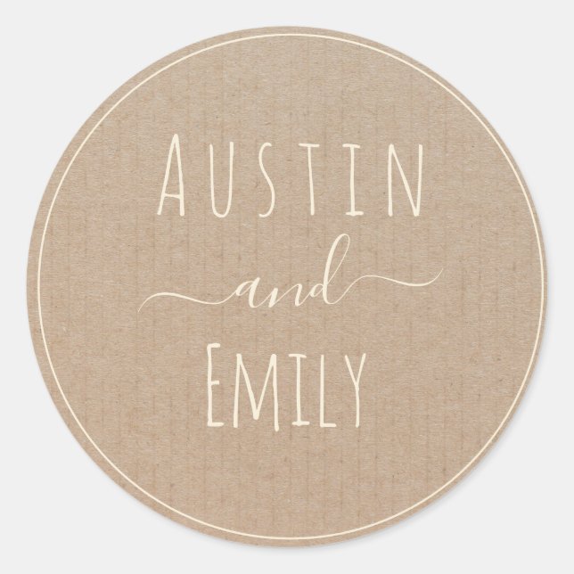 Personalized Rustic Modern Boho Wedding  Classic  Classic Round Sticker (Front)