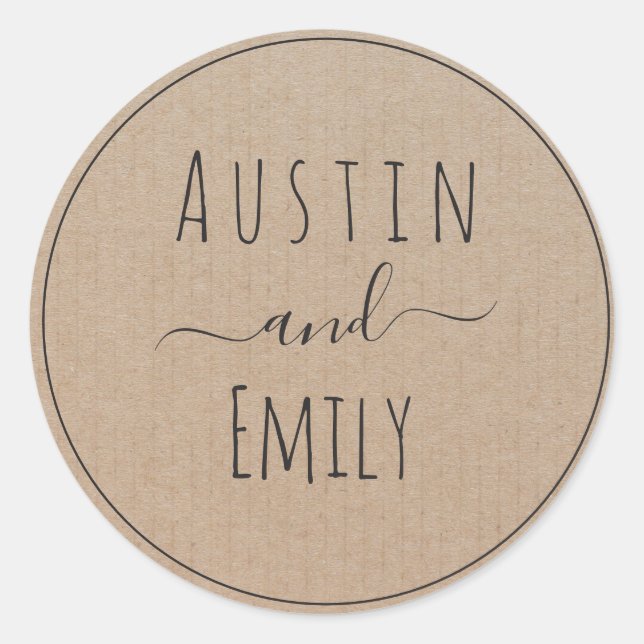 Personalized Rustic Modern Boho Wedding  Classic R Classic Round Sticker (Front)