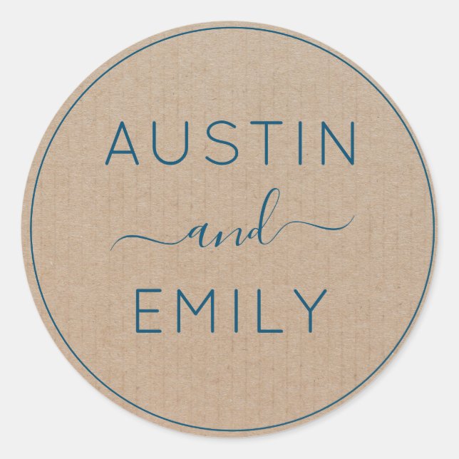Personalized Rustic Modern Boho Wedding Kraft  Cla Classic Round Sticker (Front)