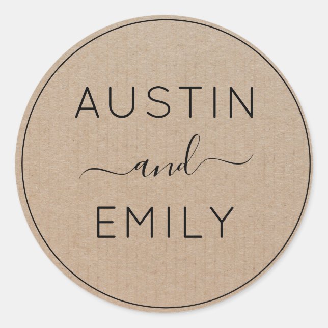 Personalized Rustic Modern Boho Wedding Kraft Clas Classic Round Sticker (Front)