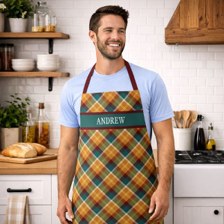 Personalized Rustic Plaid Tartan Grilling Cooking Apron