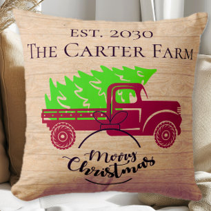 Personalized Rustic Truck Est. Yr. Christmas Cushion