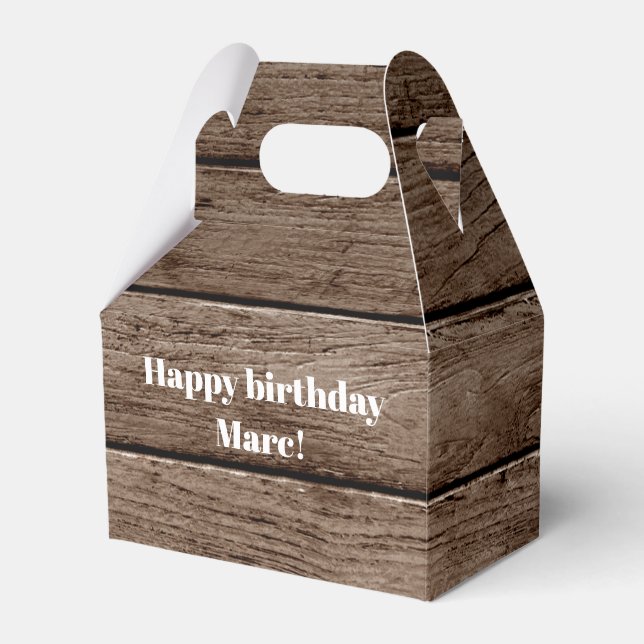 Personalized rustic wood birthday favor box  (Front Side)