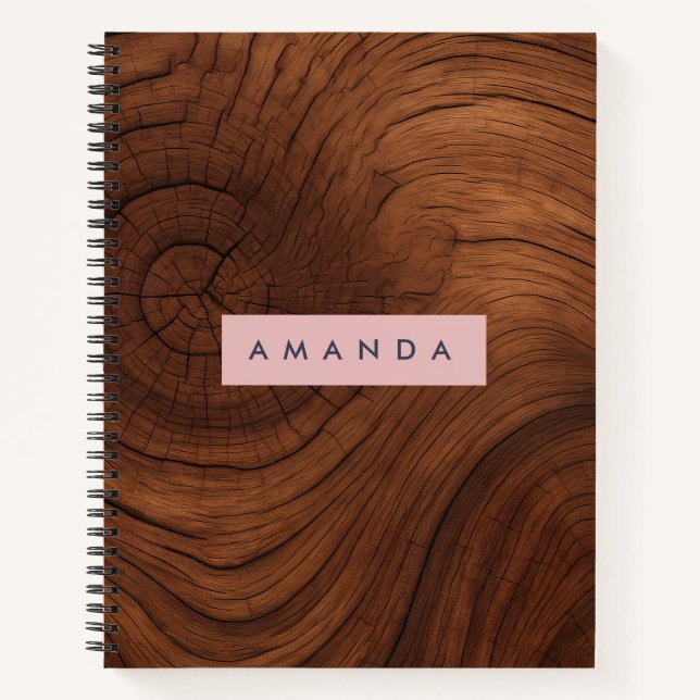 Personalized Rustic Woodgrain Style Notebook (Front)