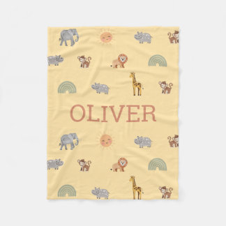 Personalized Safari Animal Baby Blanket with Name