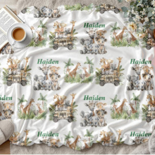 Personalized Safari Baby Name Jungle Animal Fleece Blanket