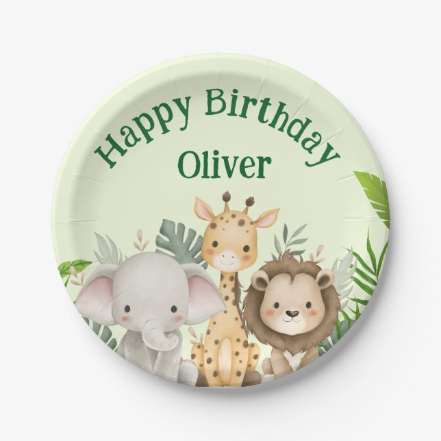 Personalized Safari Birthday Paper Plates (Front)
