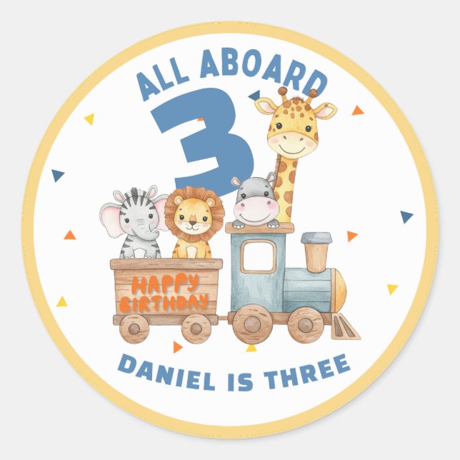 Personalized Safari Train Birthday Toddler Sticker (Front)