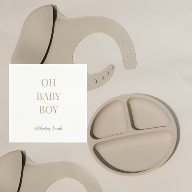 Personalized Sage Green Baby Boy Shower Napkin (Creator Uploaded)