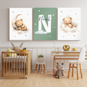Personalized Sage Green Bear Nursery Decor