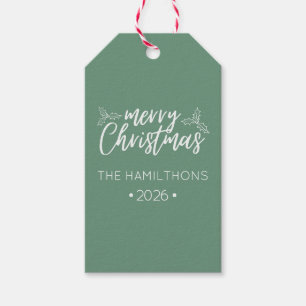 Personalized Sage Green Holly Christmas Design Gift Tags