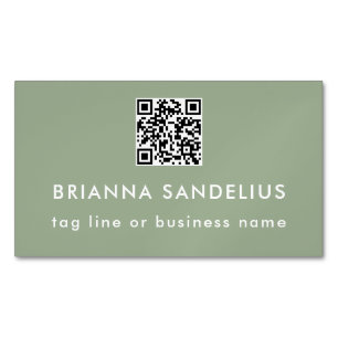 Personalized Sage Green Modern Script QR Code Magnetic Business Card