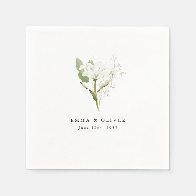 Personalized Sage Green Organic Greenery Wedding Napkin (Front)