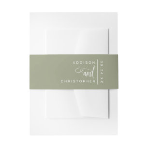 Personalized Sage Green Script Minimalist Wedding Invitation Belly Band