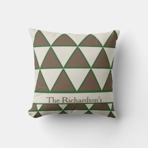 Personalized Sage Green Taupe Triangle Modern Chic Cushion