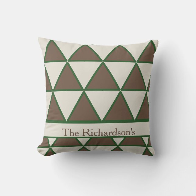 Personalized Sage Green Taupe Triangle Modern Chic Cushion (Front)