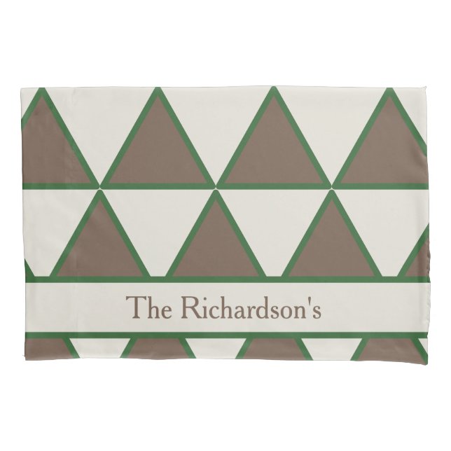 Personalized Sage Green Taupe Triangle Modern Chic Pillowcase (Front)