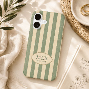 Personalized Sage Green Vintage Stripe Monogram 