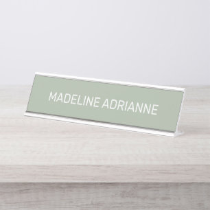 Personalized Sage & White Modern Desk Name Plate