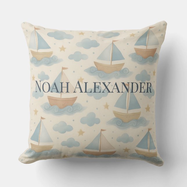 Personalized Sailboat Nursery Pillow (Front)