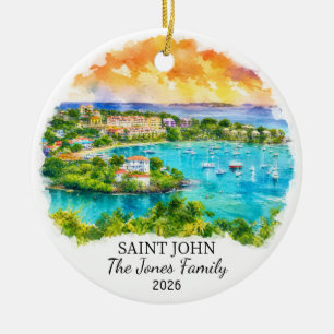 Personalized Saint John Ornament, Custom Caribbean Ceramic Ornament