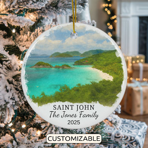 Personalized Saint John Ornament, Virgin Islands Ceramic Ornament