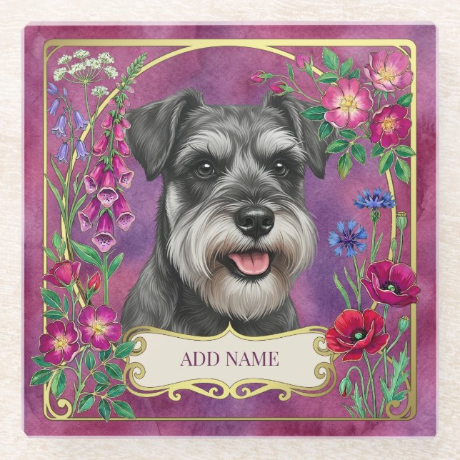 Personalized Salt & Pepper Schnauzer Pink Coaster (Front)