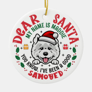 Personalized Samoyed Dog Christmas Tree Round Ceramic Ornament
