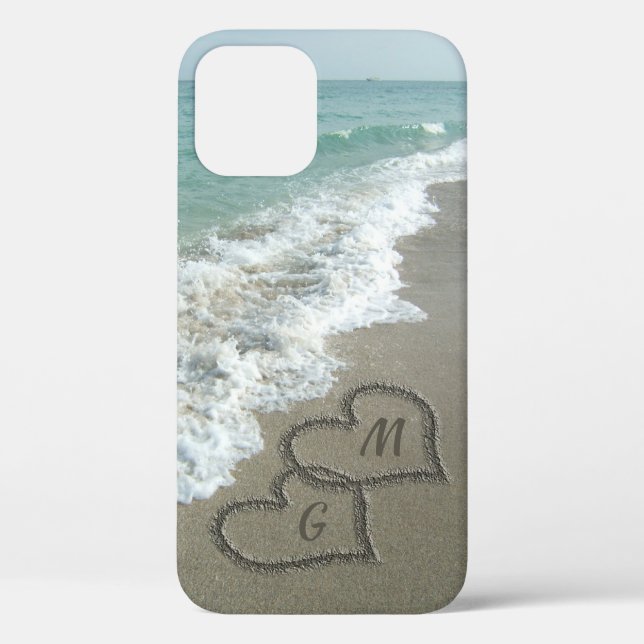 Personalized Sand Hearts on the Beach Romantic Case-Mate iPhone Case (Back)