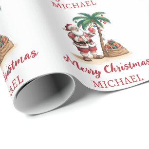 Personalized Santa Beach Tropical Hawaiian Palm Wrapping Paper
