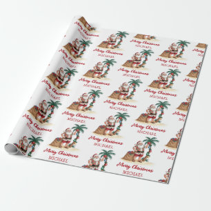 Personalized Santa Beach Tropical Hawaiian Palm Wrapping Paper