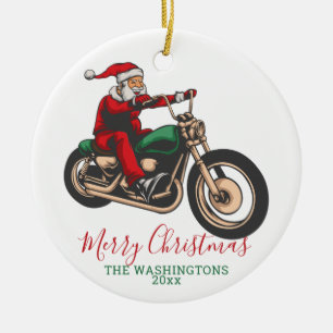 Personalized Santa Biker Christmas Ceramic Ornament