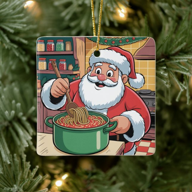 Personalized Santa Chef Pasta Night Ceramic Ornament (Tree)