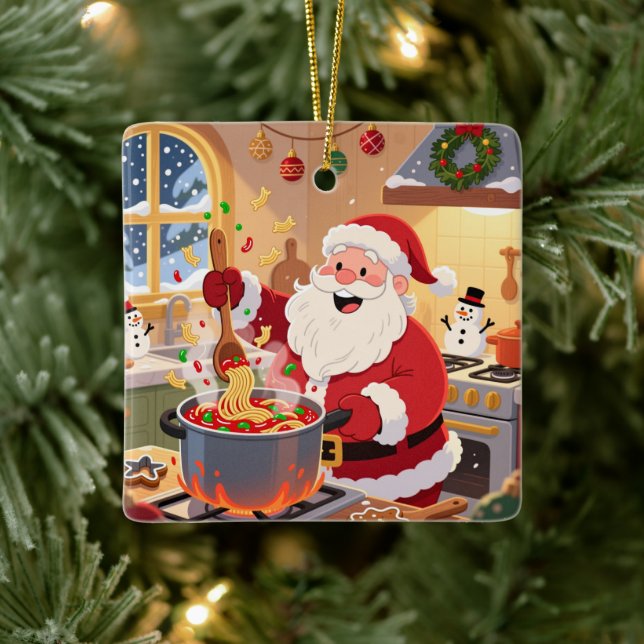 Personalized Santa Chef Pasta Night Ceramic Ornament (Tree)
