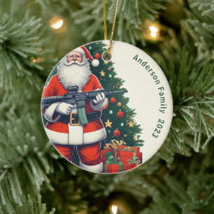 Personalized Santa Claus and AR-15 Christmas Ceramic Ornament