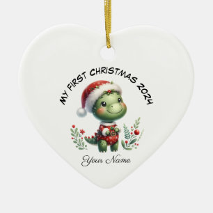 Personalized Santa Dinosaur First Christmas Ceramic Ornament