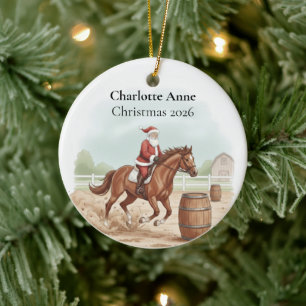 Personalized  Santa Doing Barrel Jumping Ceramic Ornament