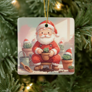 Personalized Santa Gardener Succulent Christmas Ceramic Ornament