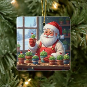 Personalized Santa Gardener Succulent Christmas Ceramic Ornament