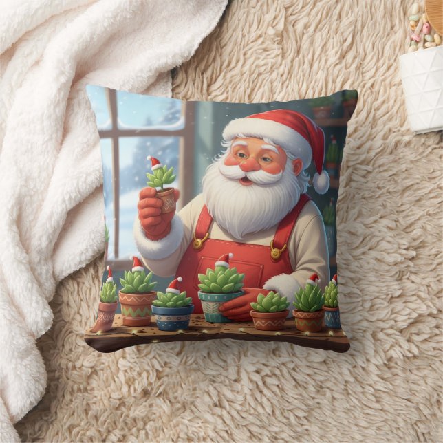 Personalized Santa Gardener Succulent Christmas Cushion (Blanket)