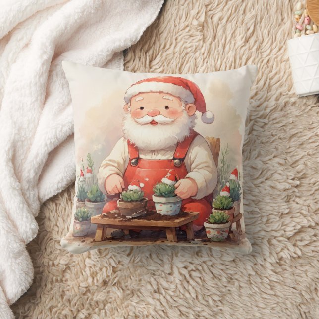 Personalized Santa Gardener Succulent Christmas Cushion (Blanket)