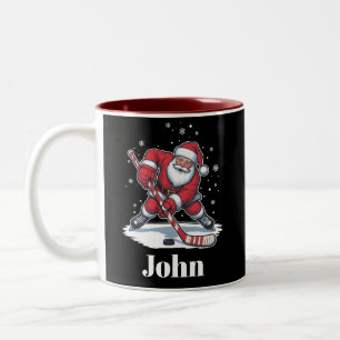 Personalized Santa Ice Hockey Christmas Sport  Two-Tone Coffee Mug