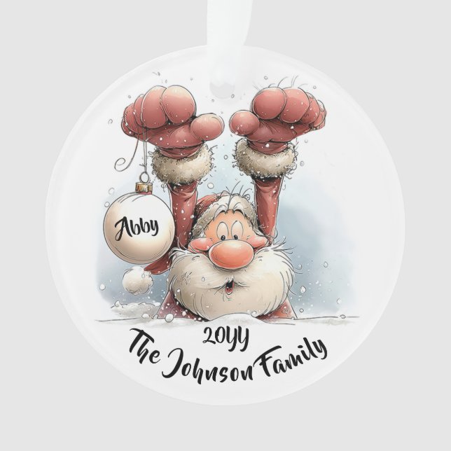 Personalized Santa in Snow Acrylic Ornament (Front)