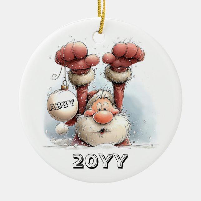 Personalized Santa in Snow Ceramic Ornament  (Front)